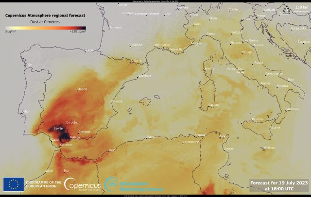 Satellite image of parched European landscape showing dry riverbeds and brown vegetation during the August drought.