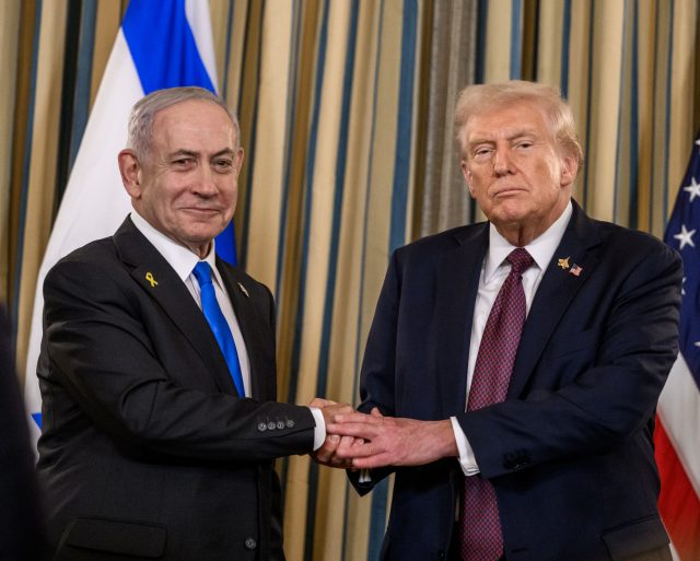 President Donald Trump and Israeli Prime Minister Benjamin Netanyahu at a White House press conference announcing a peace plan for the Gaza conflict.